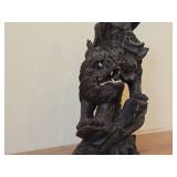16 1/4' Chinese Hardwood Sculpture of Guanyin The Buddhist Bodhisattva of Compassion Seated on a Shishi Lion Dog / Dragon