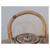Vintage Handmade Clay Tea Pot with Bamboo Handle