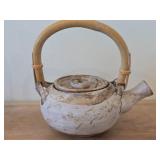Vintage Handmade Clay Tea Pot with Bamboo Handle