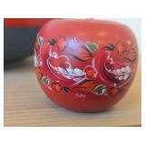 Vintage Hand painted Norwegian Rosemaling Folk Art style - Bowl, Trinket Box, Apple Shaped Trinket Box