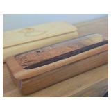 Handcrafted Cherry / Burl Wood Jewelry / Keepsake Box, Wooden Jewelry / Trinket Box with Pyrography of Girl and Doll