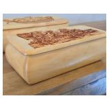 Wooden Jewelry / Trinket Box with Pyrography of Viking Ship on lid, Wooden Jewelry / Trinket Box with Pyrography of Horse Drawn Carriage