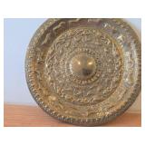 Lot of (2) Vintage Decorative Plates - Brass Embossed Wall Plate Featuring Musicians, Asian Style Brass Plate with Animal Motif