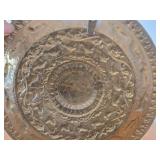Lot of (2) Vintage Decorative Plates - Brass Embossed Wall Plate Featuring Musicians, Asian Style Brass Plate with Animal Motif
