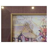 Framed 3D Diorama / Shadow Box Wall Art of Traditional Thai Village with Non-Translated Script in Lower Right Corner