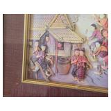 Framed 3D Diorama / Shadow Box Wall Art of Traditional Thai Village with Non-Translated Script in Lower Right Corner