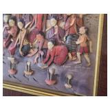 Framed 3D Diorama / Shadow Box Wall Art of Traditional Thai Village with Non-Translated Script in Lower Right Corner