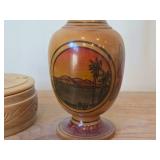 Lot of (2) Vintage Items - 10' Hand-Turned Wooden Vase, 5'x3' Handcrafted Wood Lidded Trinket Box (Norway)