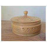 Lot of (2) Vintage Items - 10' Hand-Turned Wooden Vase, 5'x3' Handcrafted Wood Lidded Trinket Box (Norway)