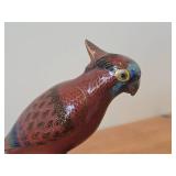 Vintage Late 19th Century 11' Parrot theme Qing Dynasty Chinese Cloisonné Figurine with Wood Stand