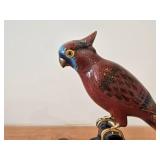 Vintage Late 19th Century 11' Parrot theme Qing Dynasty Chinese Cloisonné Figurine with Wood Stand