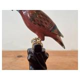 Vintage Late 19th Century 11' Parrot theme Qing Dynasty Chinese Cloisonné Figurine with Wood Stand