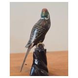 Vintage Late 19th Century 11' Parakeet theme Qing Dynasty Chinese Cloisonné Figurine with Wood Stand
