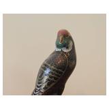 Vintage Late 19th Century 11' Parakeet theme Qing Dynasty Chinese Cloisonné Figurine with Wood Stand