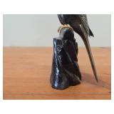 Vintage Late 19th Century 11' Parakeet theme Qing Dynasty Chinese Cloisonné Figurine with Wood Stand