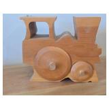 Lot of (2) Handcrafted Solid Wood Toy Train Locomotive with Trinket Storage - One with P, One with H