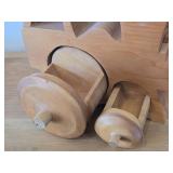 Lot of (2) Handcrafted Solid Wood Toy Train Locomotive with Trinket Storage - One with P, One with H