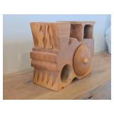 Lot of (2) Handcrafted Solid Wood Toy Train Locomotive with Trinket Storage - One with P, One with H