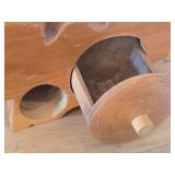 Lot of (2) Handcrafted Solid Wood Toy Train Locomotive with Trinket Storage - One with P, One with H