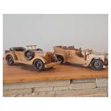 Lot of (2) Handcrafted Wooden Vintage Model Cars - 1930's Cadillac Convertible + 1900's Rolls Royce