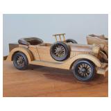 Lot of (2) Handcrafted Wooden Vintage Model Cars - 1930's Cadillac Convertible + 1900's Rolls Royce