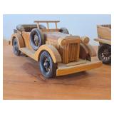 Lot of (2) Handcrafted Wooden Vintage Model Cars - 1930's Cadillac Convertible + 1900's Rolls Royce