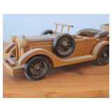 Lot of (2) Handcrafted Wooden Vintage Model Cars - 1930's Cadillac Convertible + 1900's Rolls Royce