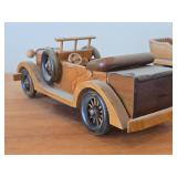 Lot of (2) Handcrafted Wooden Vintage Model Cars - 1930's Cadillac Convertible + 1900's Rolls Royce