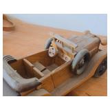 Lot of (2) Handcrafted Wooden Vintage Model Cars - 1930's Cadillac Convertible + 1900's Rolls Royce