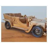 Lot of (2) Handcrafted Wooden Vintage Model Cars - 1930's Cadillac Convertible + 1900's Rolls Royce