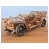 Lot of (2) Handcrafted Wooden Vintage Model Cars - 1930's Cadillac Convertible + 1900's Rolls Royce