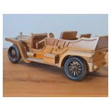 Lot of (2) Handcrafted Wooden Vintage Model Cars - 1930's Cadillac Convertible + 1900's Rolls Royce