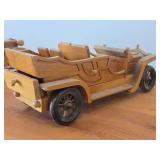 Lot of (2) Handcrafted Wooden Vintage Model Cars - 1930's Cadillac Convertible + 1900's Rolls Royce