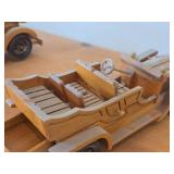 Lot of (2) Handcrafted Wooden Vintage Model Cars - 1930's Cadillac Convertible + 1900's Rolls Royce