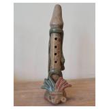 Vintage 9' Mayan Aztec Handmade Clay Pottery Flute