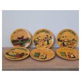 Lot of (6) Vintage 6' Norwegian Collectible Decorative Plates Featuring Traditional Folk Art (Norway)