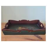Wooden Serving Tray by Bebe® (Norway) / Norwegian Rosemaling style / 16' x 12' x 2 1/2'