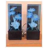 Lot of (2) Vintage 1980's Fiber Optic Color Changing Flower Table Lamps with Music Box Base