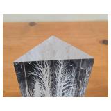 Frank R. Albrecht Acrylic Reverse Carved Sculpture with Woodlands Scene of Trees and Birds