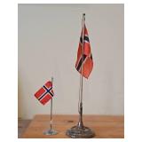 Lot of (2) Norwegian Constitution Day Flag Pole with Miniature Norwegian Table Flag and Silverplated Stand