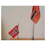 Lot of (2) Norwegian Constitution Day Flag Pole with Miniature Norwegian Table Flag and Silverplated Stand
