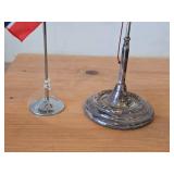 Lot of (2) Norwegian Constitution Day Flag Pole with Miniature Norwegian Table Flag and Silverplated Stand