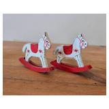 Lot of (2) Wooden Rocking Horse Christmas Ornaments