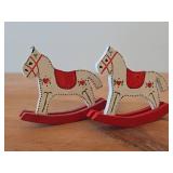 Lot of (2) Wooden Rocking Horse Christmas Ornaments