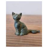 Hand-finished Sitting Kitten Bronze Statue with Aged Green Patina Finish