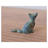 Hand-finished Sitting Kitten Bronze Statue with Aged Green Patina Finish
