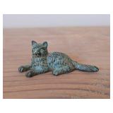 Hand-finished Lying Kitten Bronze Statue with Aged Green Patina Finish