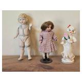 Lot of (3) Vintage Items - 1950's-1960's Porcelain Spaghetti Trim Girl Figurine (Japan) + B.S. Co Bisque-Jointed Porcelain Figurine with Blue Tie + Bisque Doll on Stand (1) 5', (1) 7' and (1) 5-1/2'