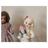 Lot of (3) Vintage Items - 1950's-1960's Porcelain Spaghetti Trim Girl Figurine (Japan) + B.S. Co Bisque-Jointed Porcelain Figurine with Blue Tie + Bisque Doll on Stand (1) 5', (1) 7' and (1) 5-1/2'