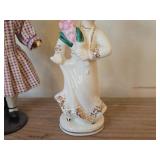 Lot of (3) Vintage Items - 1950's-1960's Porcelain Spaghetti Trim Girl Figurine (Japan) + B.S. Co Bisque-Jointed Porcelain Figurine with Blue Tie + Bisque Doll on Stand (1) 5', (1) 7' and (1) 5-1/2'